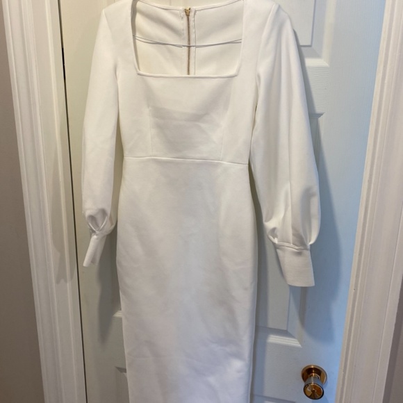White Puff Long Sleeve Bodycon Midi Dress - Picture 3 of 3